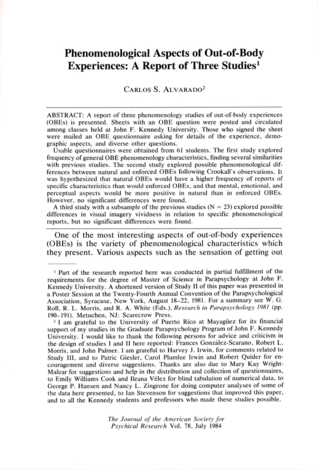 Phenomenological Aspects of Out-of-Body Experiences, page 1 of 22