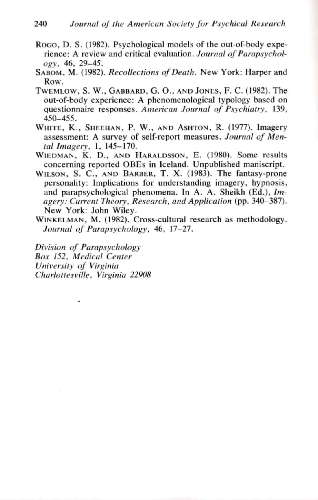 Phenomenological Aspects of Out-of-Body Experiences, page 22 of 22