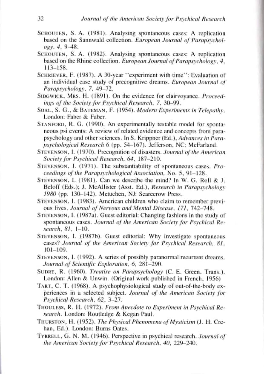 The Place of Spontaneous Cases in Parapsychology, page 32 of 34