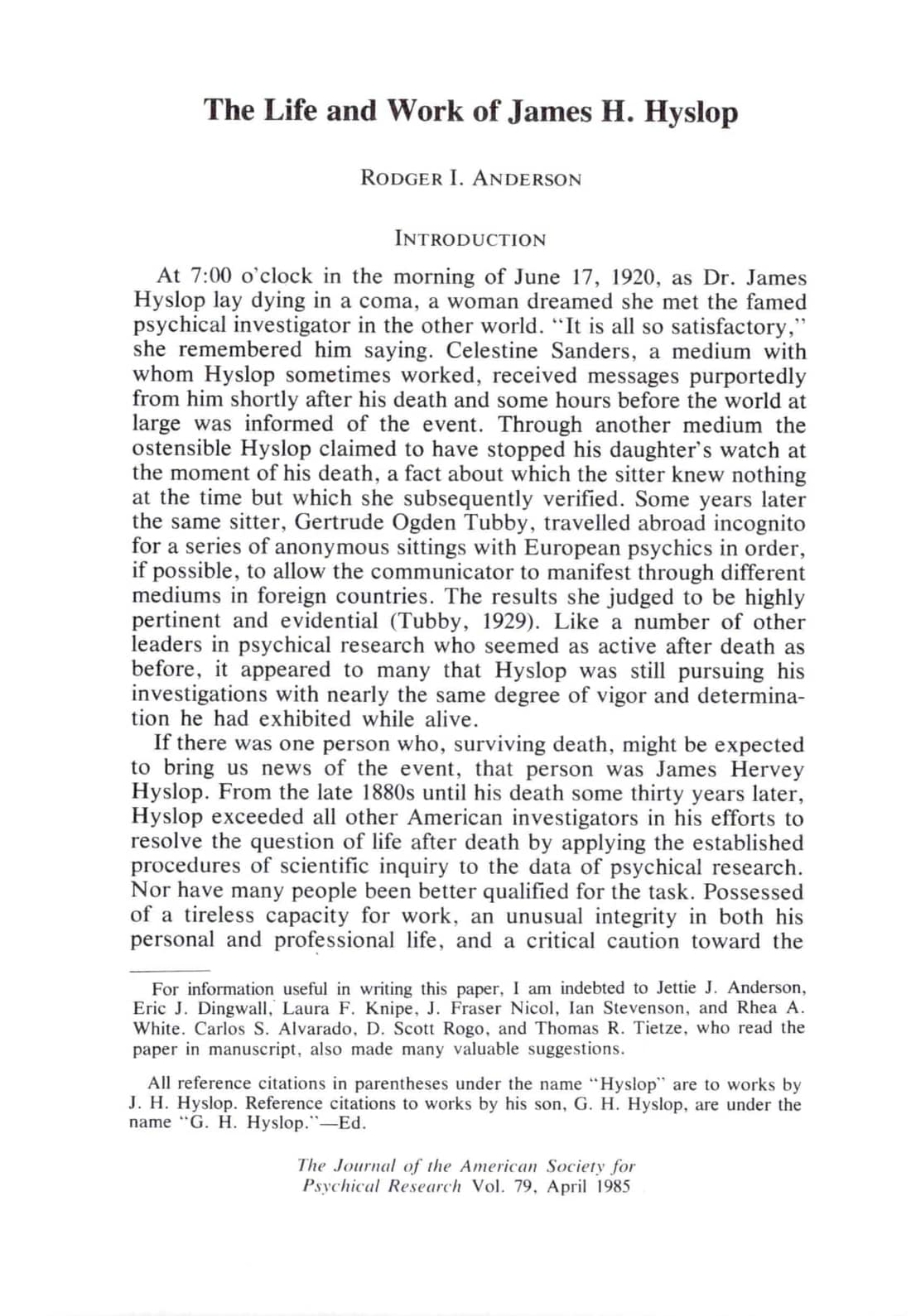 The Life and Work of James H. Hyslop, page 1 of 38