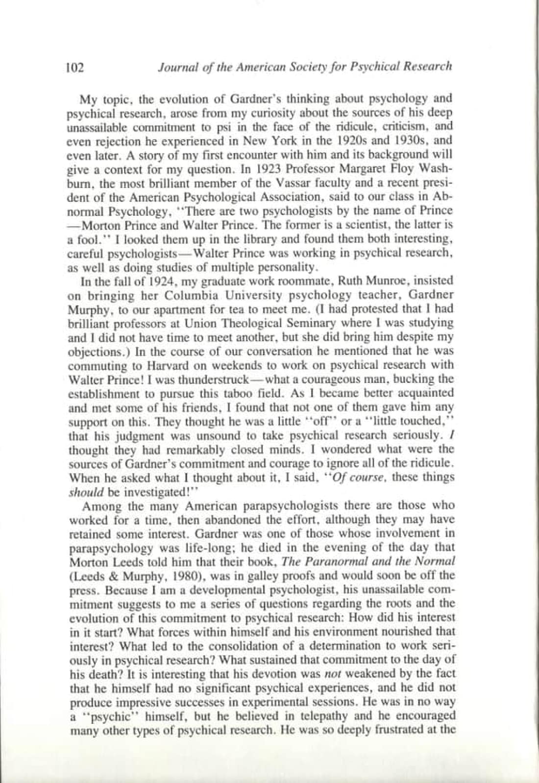 The Evolution of Gardner Murphy's Thinking in Psychology and Psychical Research, page 2 of 14