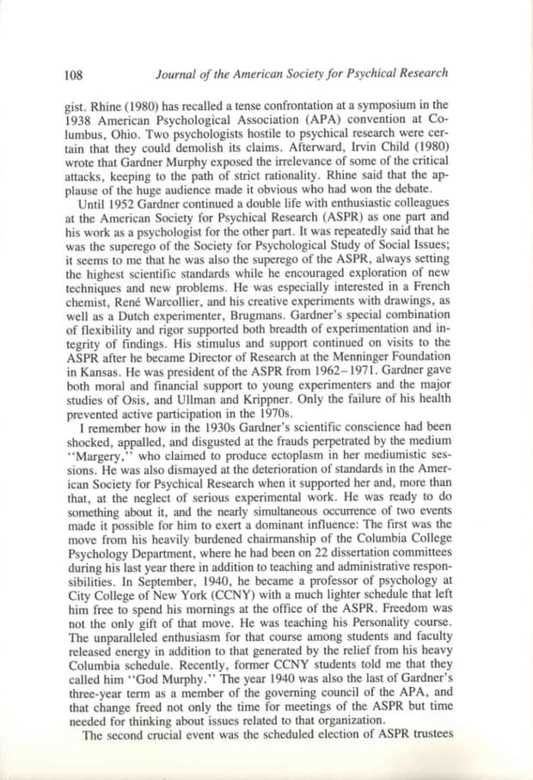 The Evolution of Gardner Murphy's Thinking in Psychology and Psychical Research, page 8 of 14