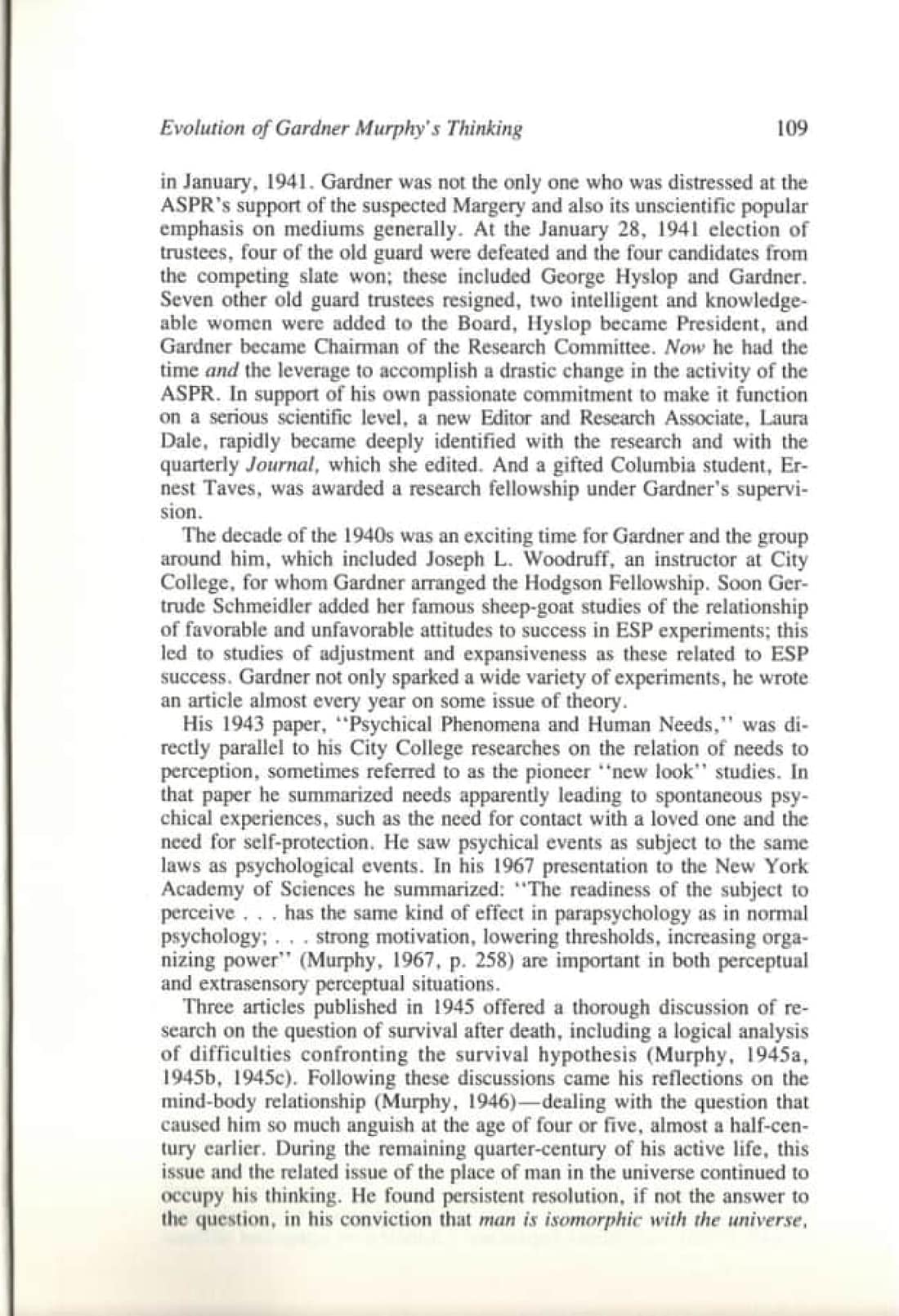 The Evolution of Gardner Murphy's Thinking in Psychology and Psychical Research, page 9 of 14