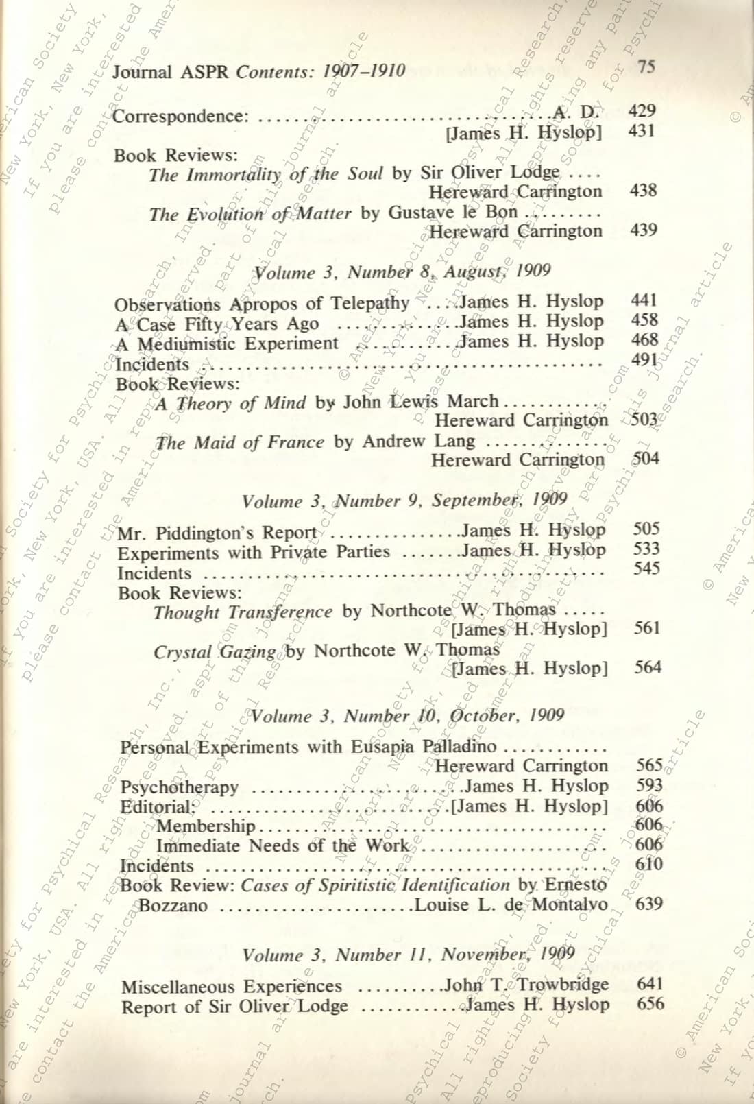 Centennial Compilation of the contents of the Proceedings and the Journal of the American Society for Psychical Research 1885-1984, page 15 of 236