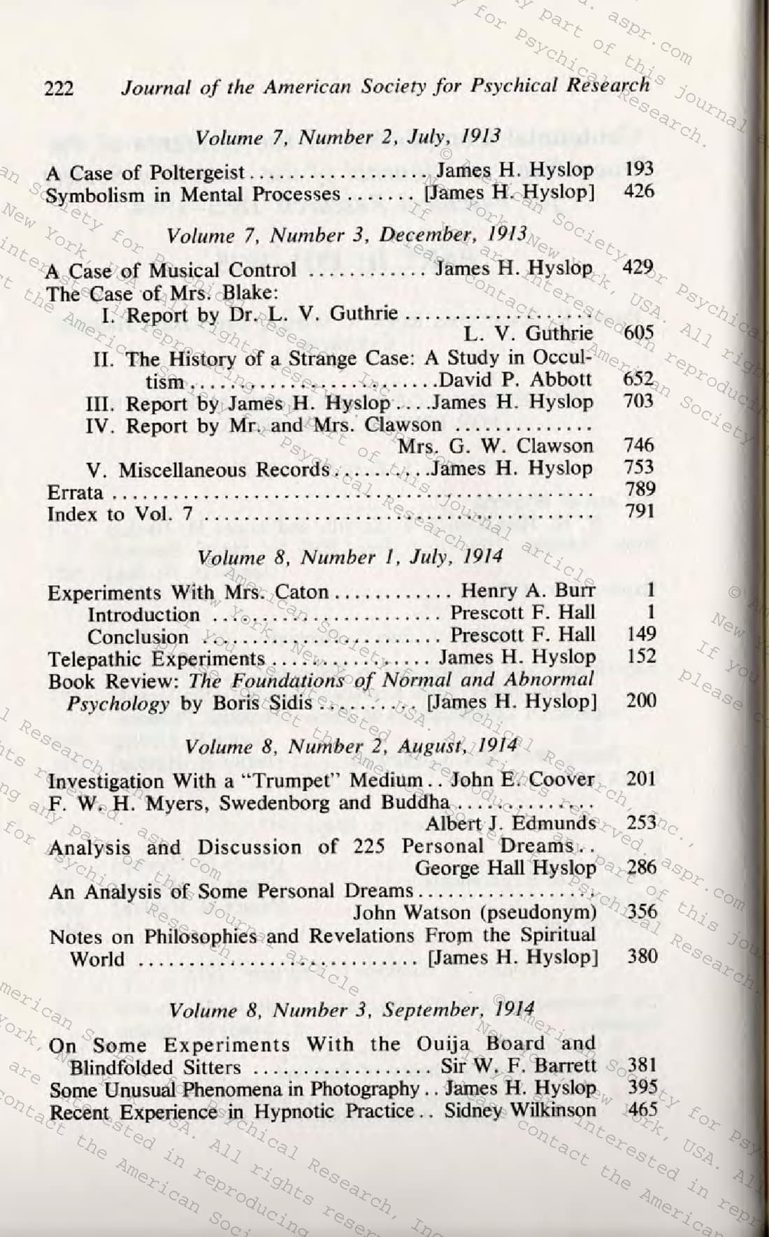 Centennial Compilation of the contents of the Proceedings and the Journal of the American Society for Psychical Research 1885-1984, page 21 of 236