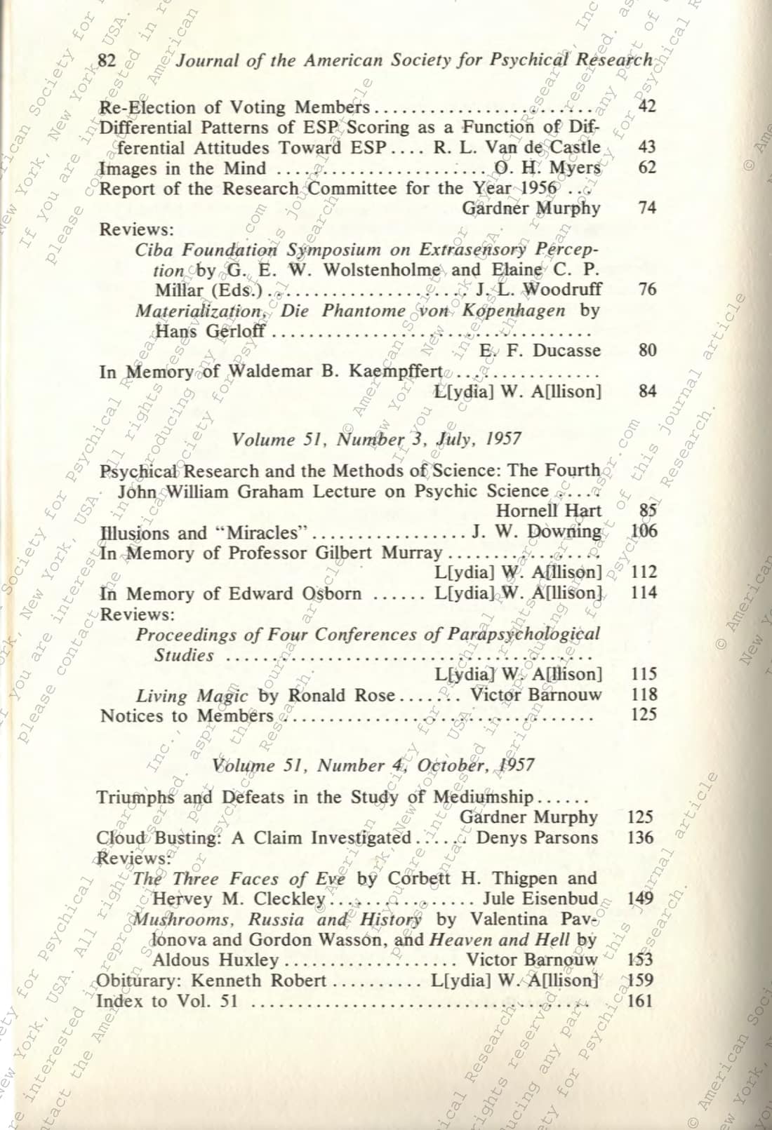 Centennial Compilation of the contents of the Proceedings and the Journal of the American Society for Psychical Research 1885-1984, page 165 of 236