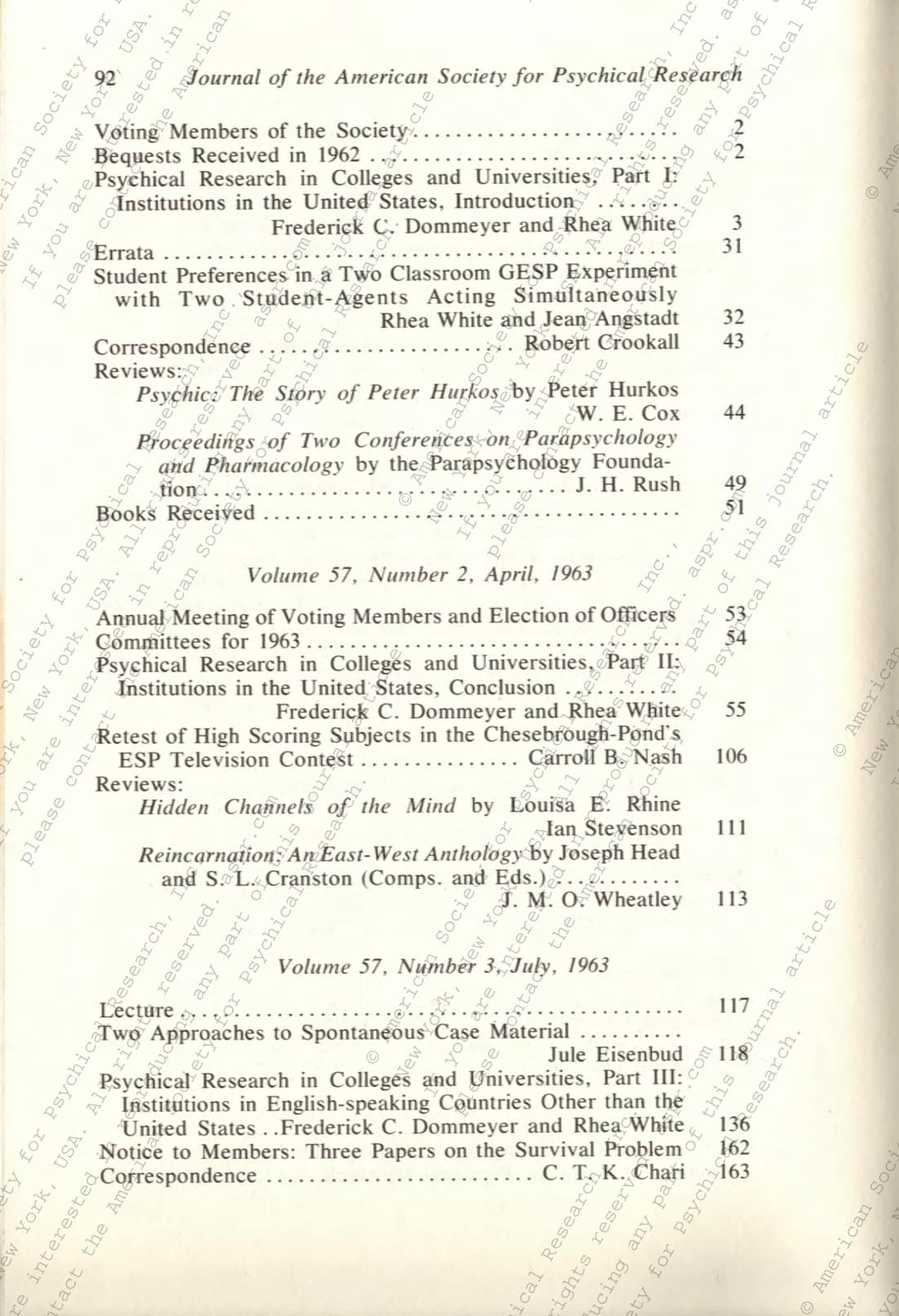 Centennial Compilation of the contents of the Proceedings and the Journal of the American Society for Psychical Research 1885-1984, page 175 of 236