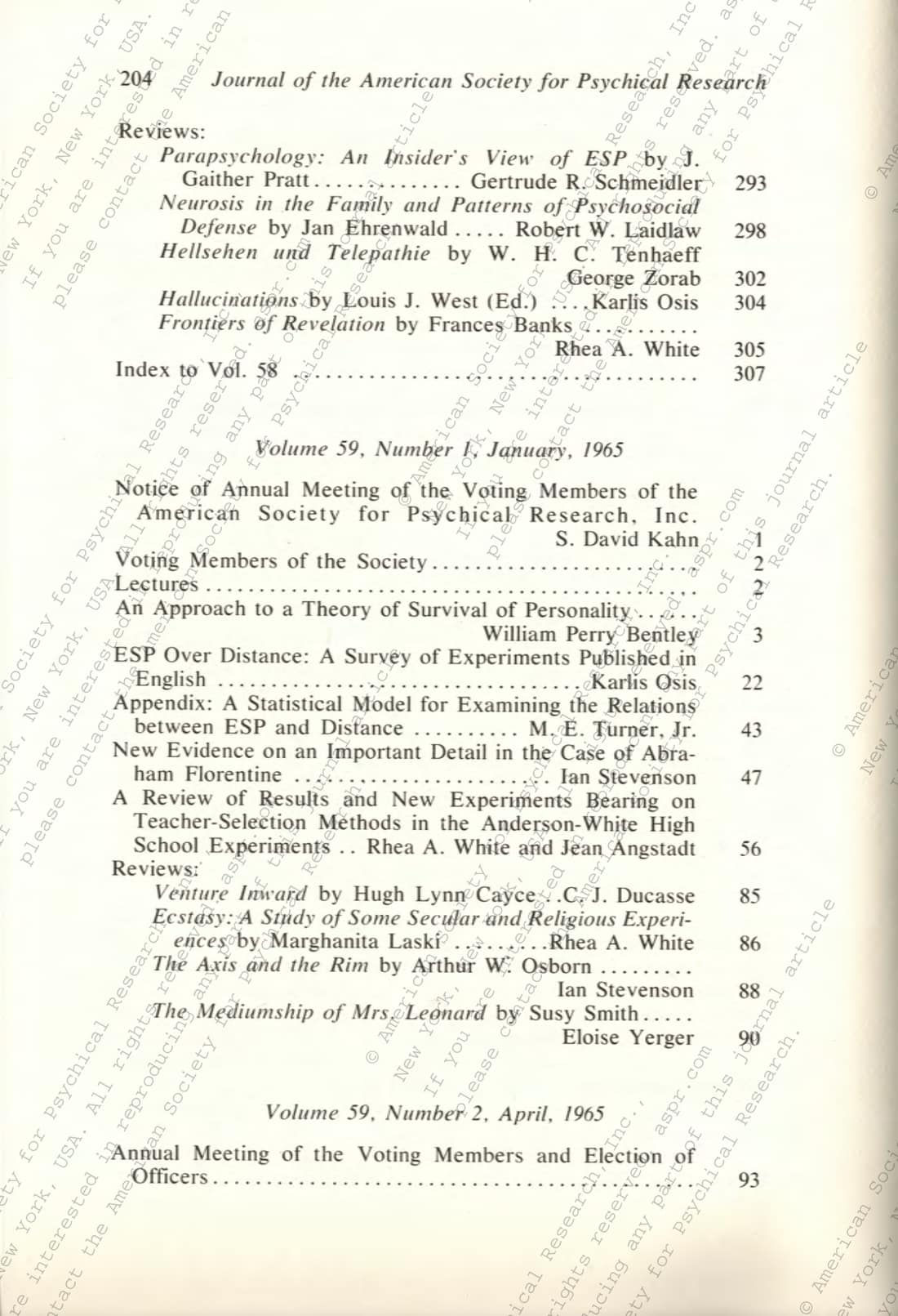 Centennial Compilation of the contents of the Proceedings and the Journal of the American Society for Psychical Research 1885-1984, page 180 of 236