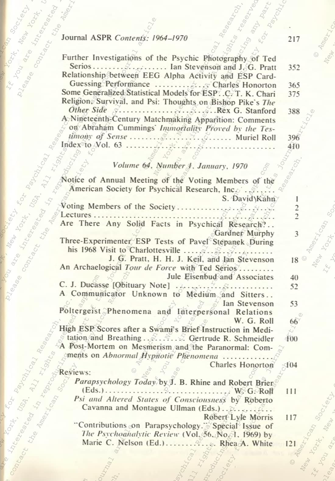 Centennial Compilation of the contents of the Proceedings and the Journal of the American Society for Psychical Research 1885-1984, page 193 of 236