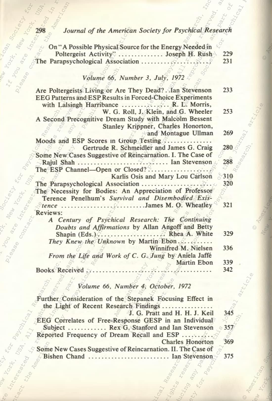 Centennial Compilation of the contents of the Proceedings and the Journal of the American Society for Psychical Research 1885-1984, page 202 of 236