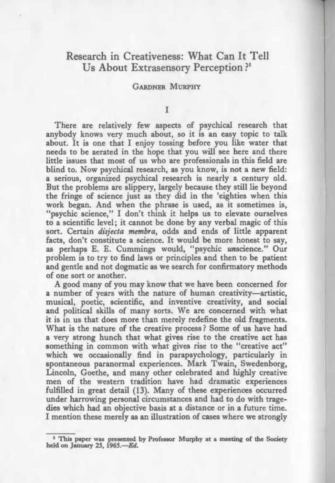 Research in Creativeness: What Can It Tell Us About Extrasensory Perception?, page 2 of 16