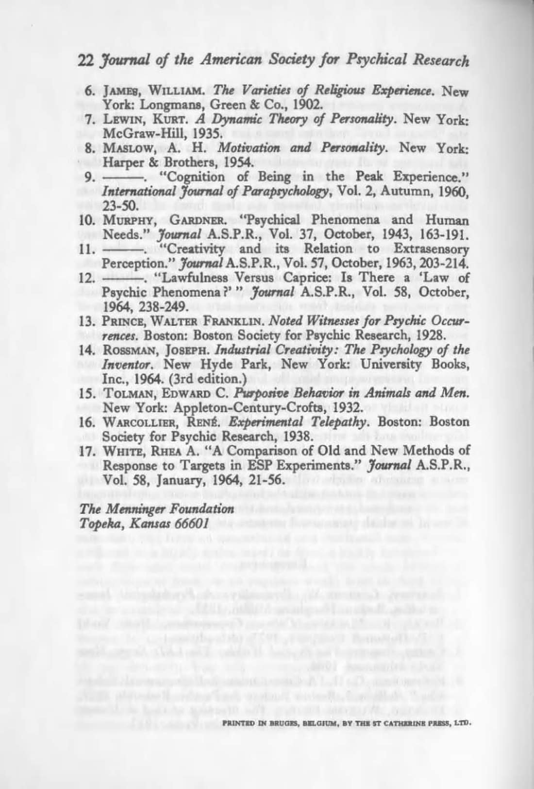 Research in Creativeness: What Can It Tell Us About Extrasensory Perception?, page 16 of 16