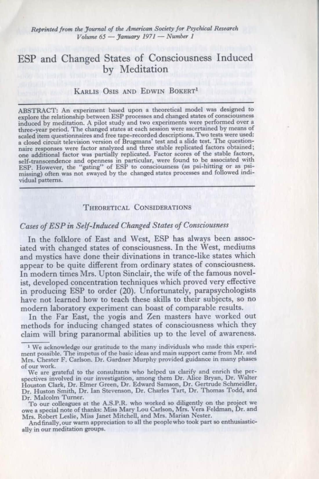 ESP and Changed States of Consciousness Induced by Meditation, page 1 of 49