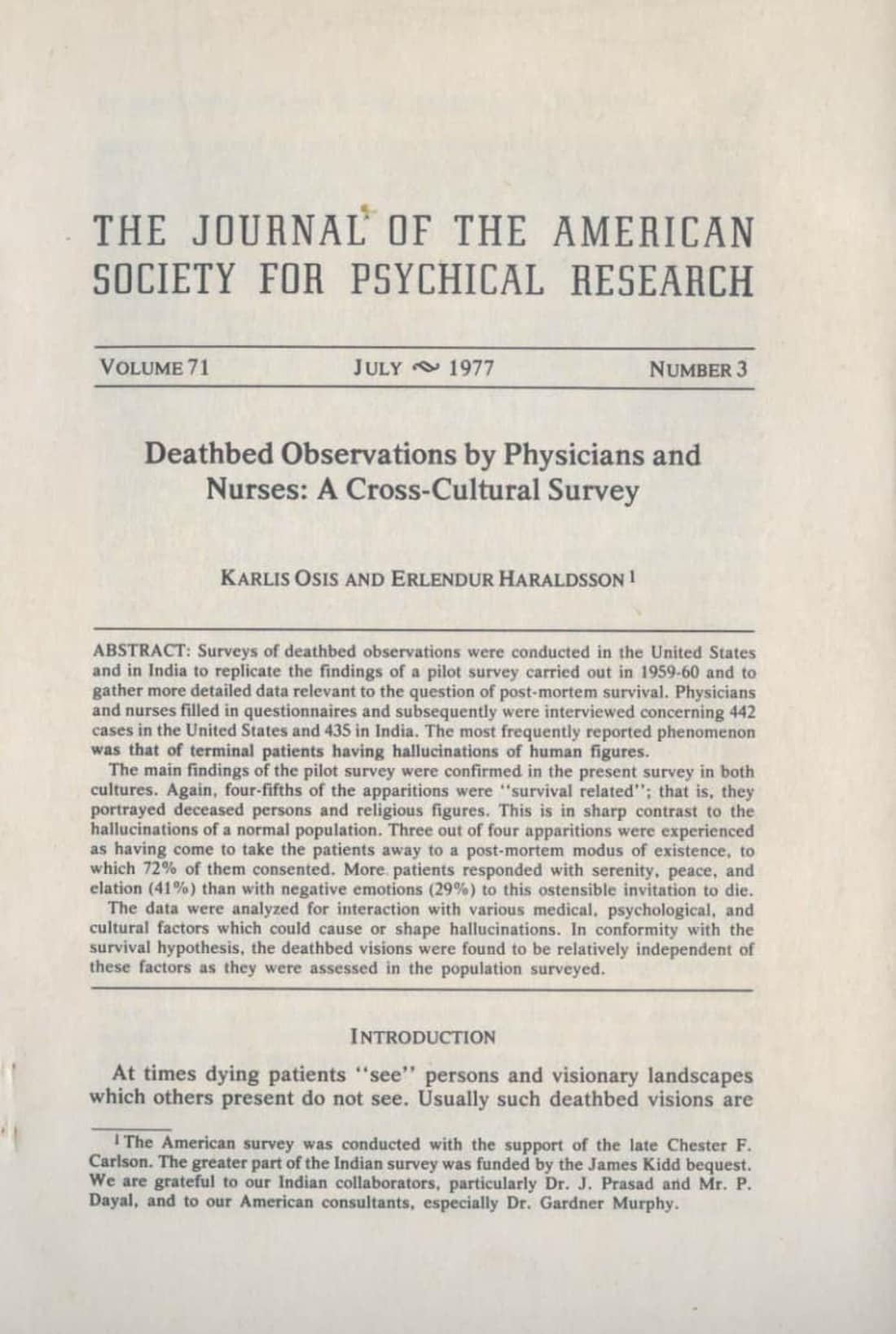 Deathbed Observations by Physicians and Nurses: A Cross-Cultural Survey, page 1 of 23