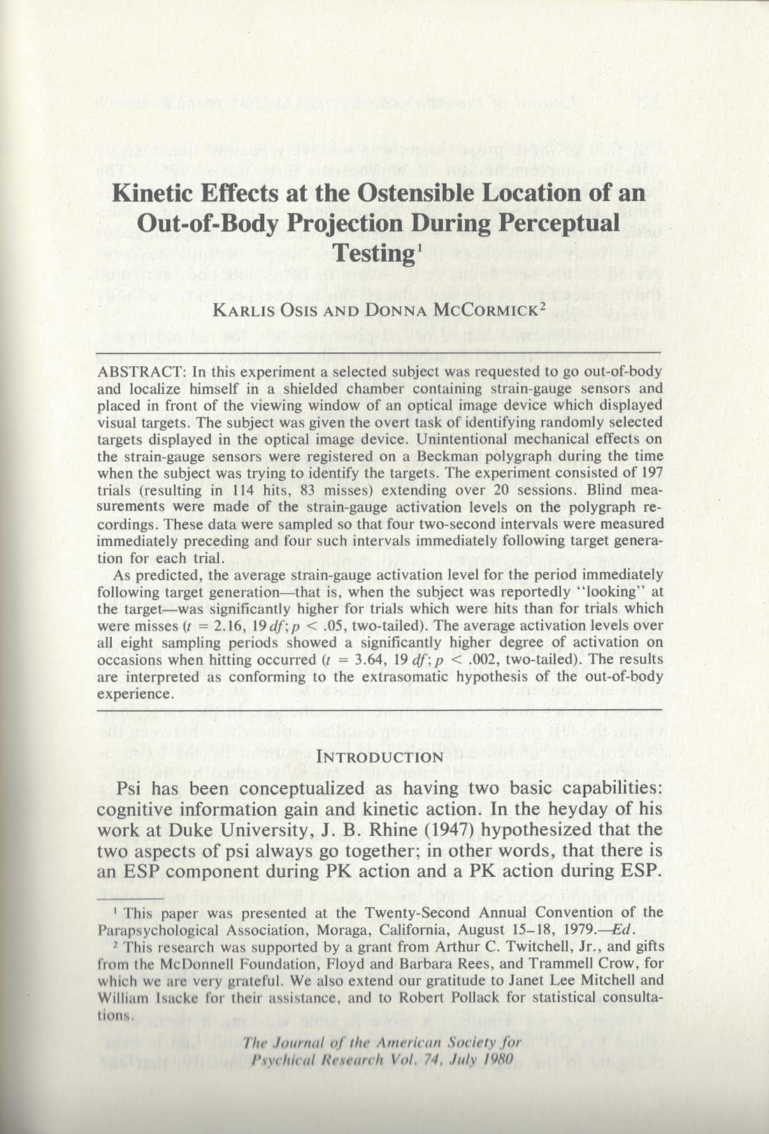 Kinetic Effects at the Ostensible Location of an Out-of-Body Projection During Perceptual Testing, page 1 of 11